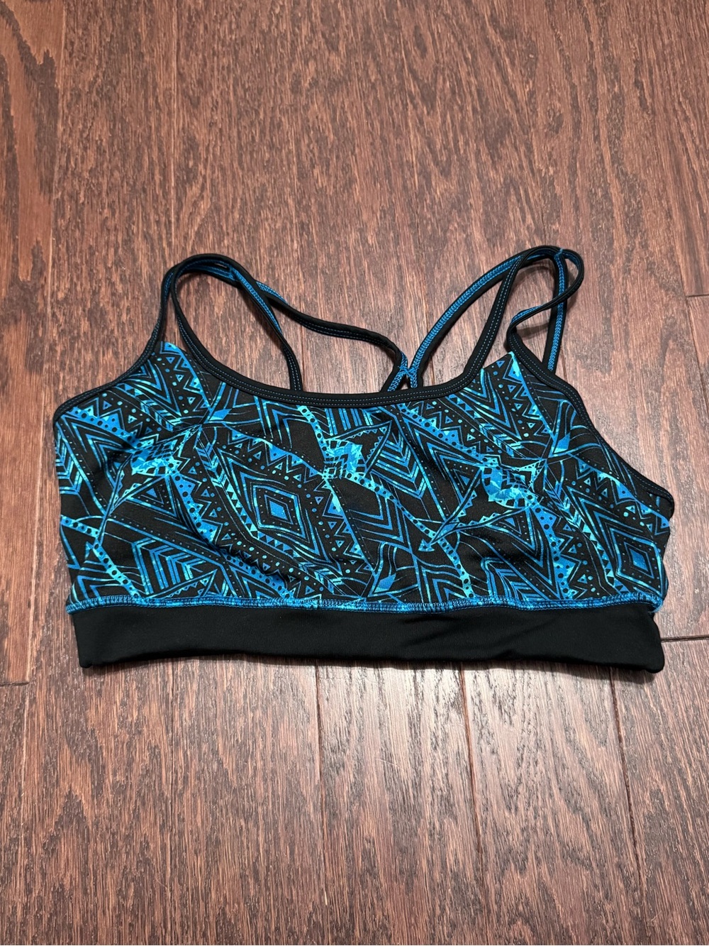GAIAM Black & Teal Geometric Strappy Sports Bra